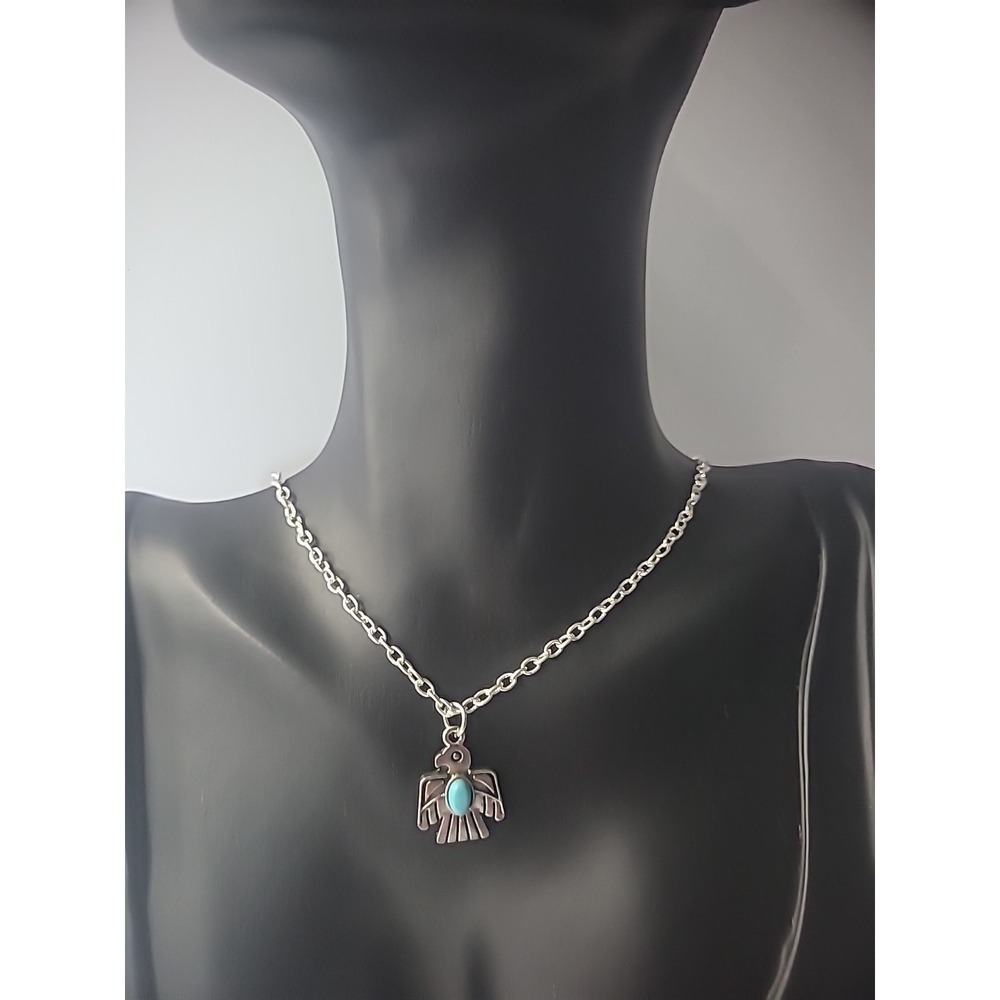 New‎ Handmade Necklace Chain Silver Tone Pendant Eagle Bird Blue Stone Jewelry